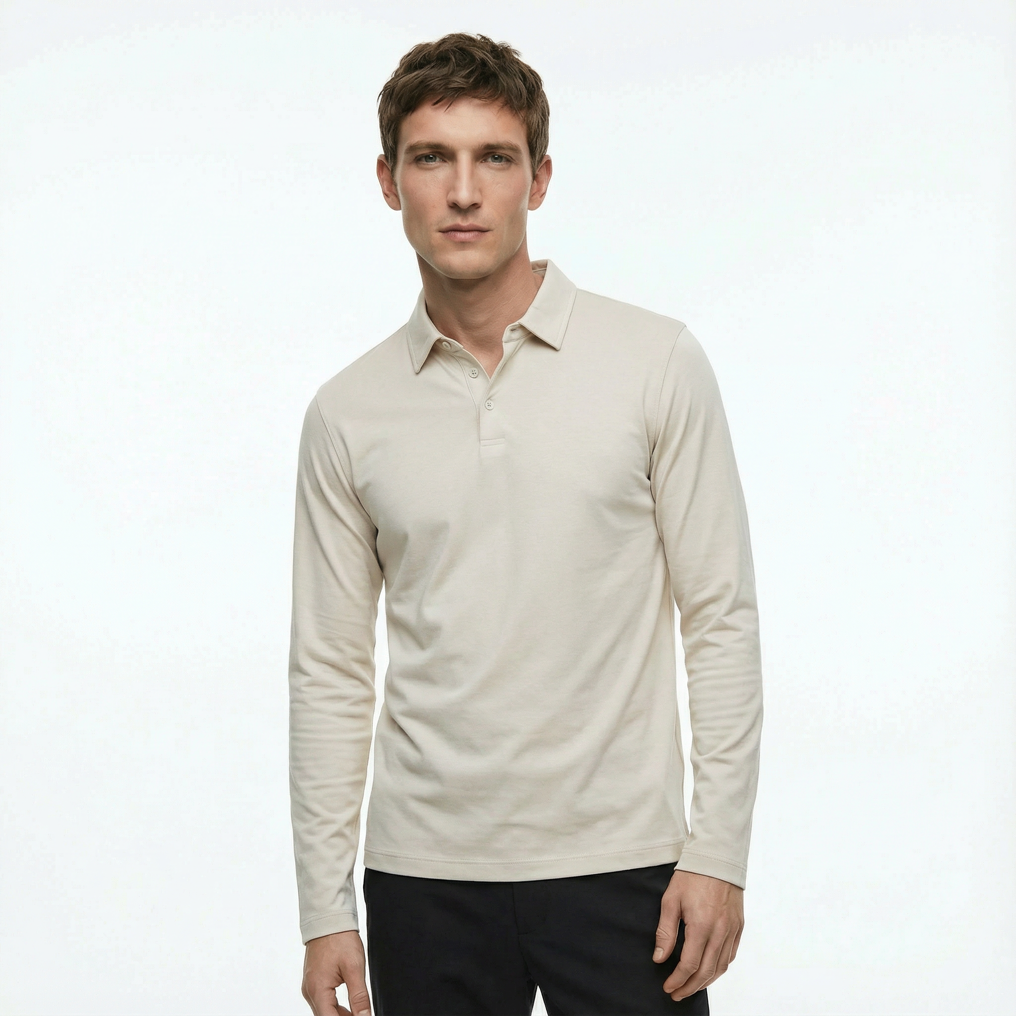 The mercer Long Sleeve Polo Beige