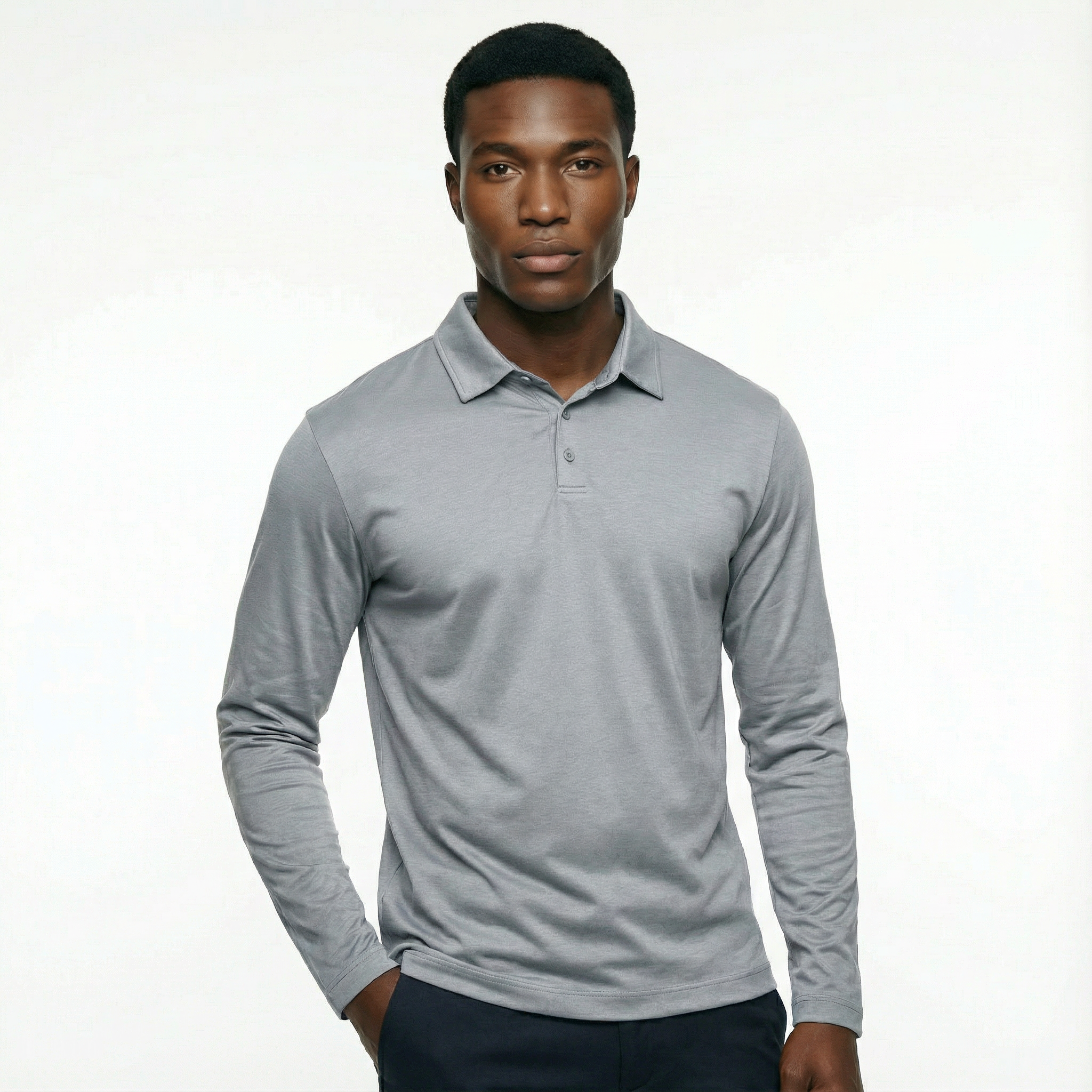 The mercer Long Sleeve Polo Grey