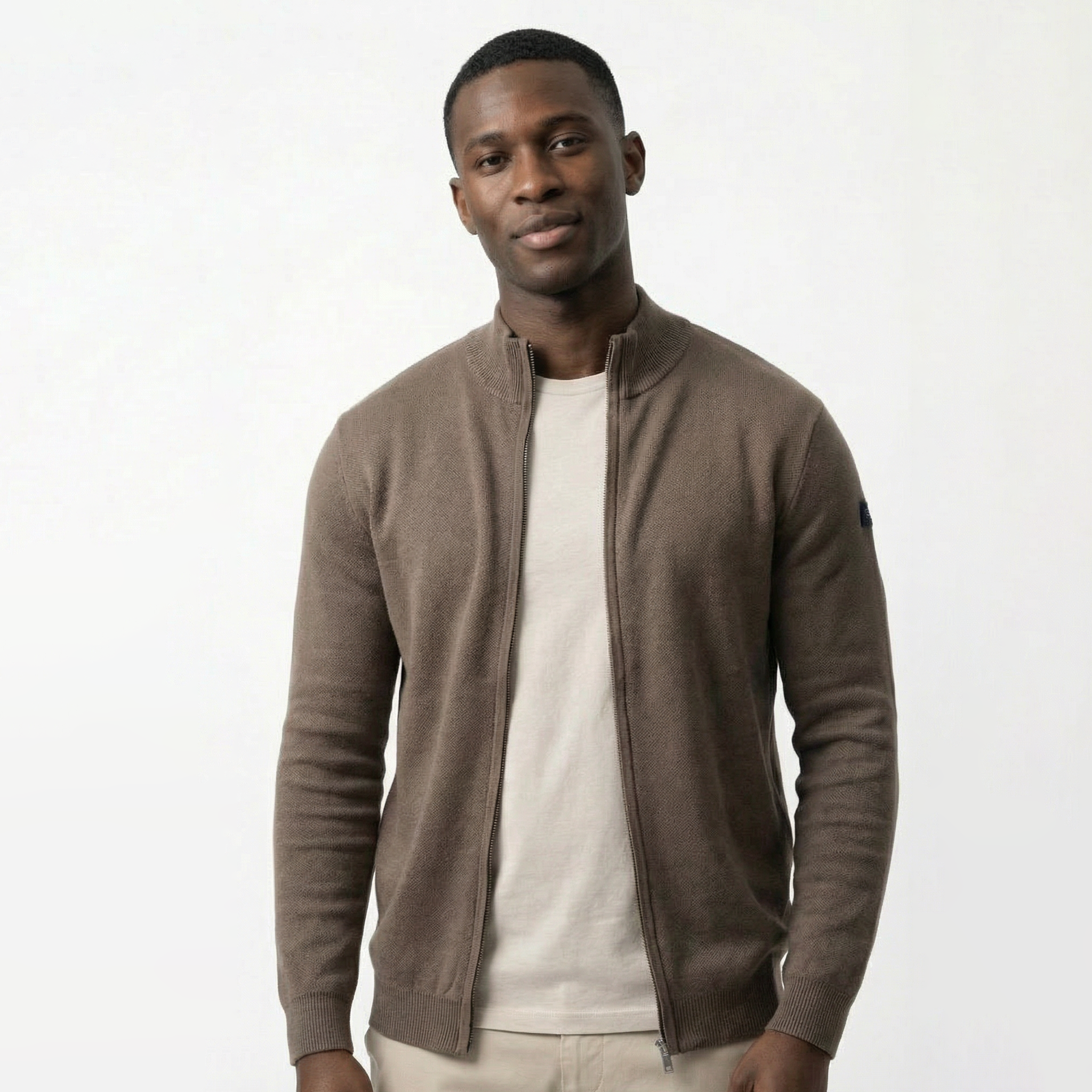 The signature zip cardigan Brown